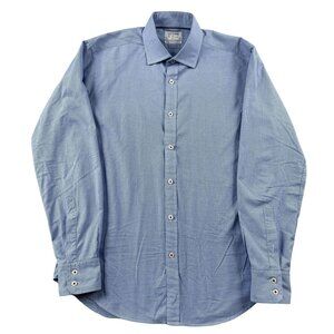TM Lewin Dress Shirt Mens 16 35 Blue Slim Fit Finest Two Fold Cotton